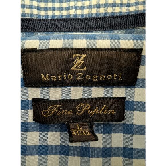 Mario Zegnoti Poplin Shirt Men L* Check Button Down Long Sleeve Contrast Trim - Picture 4 of 13
